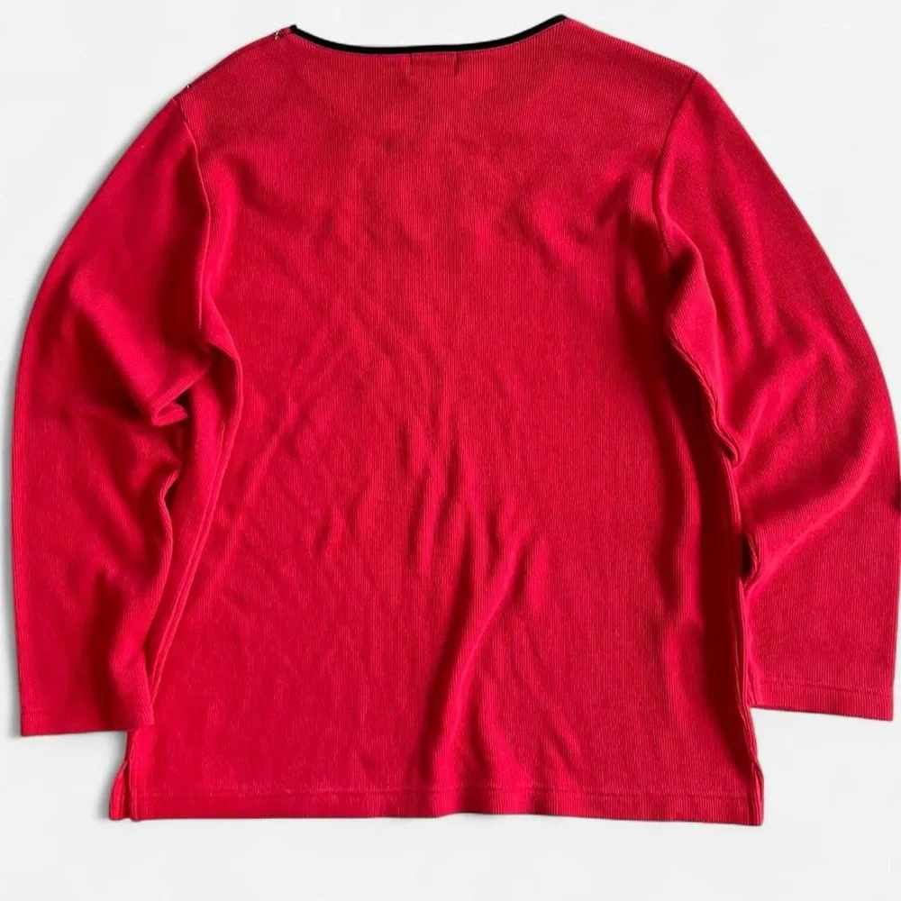 Vintage Moving Bleu Red Ribbed Long Sleeve Shirt Embroidered Christmas Designs - Picture 7 of 7